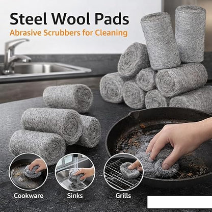Steel Wool Pads 0000 24PCS Roll Glass Wood Fabric Metal Extra Fine Polishing Chrome Glass Polishing Pads Mice Control Weep Hole Covers Walls