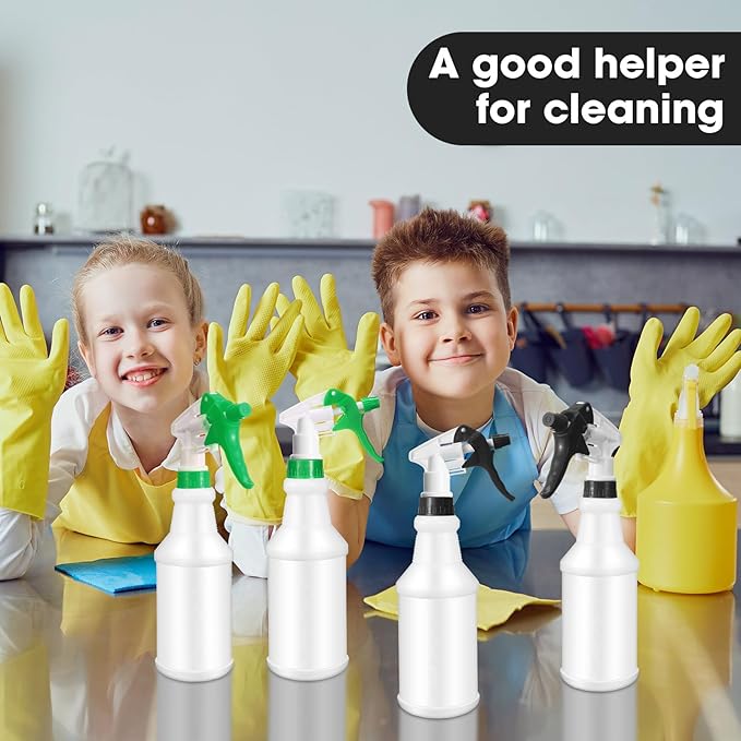 Eccliy 12 Pcs 16 Oz Plastic Spray Bottle, Adjustable Empty Reusable Sprayer for Cleaning, Planting, Water, Bathroom and Kitchen, BBQ, Commercial and Residential (Original,Black,Green)