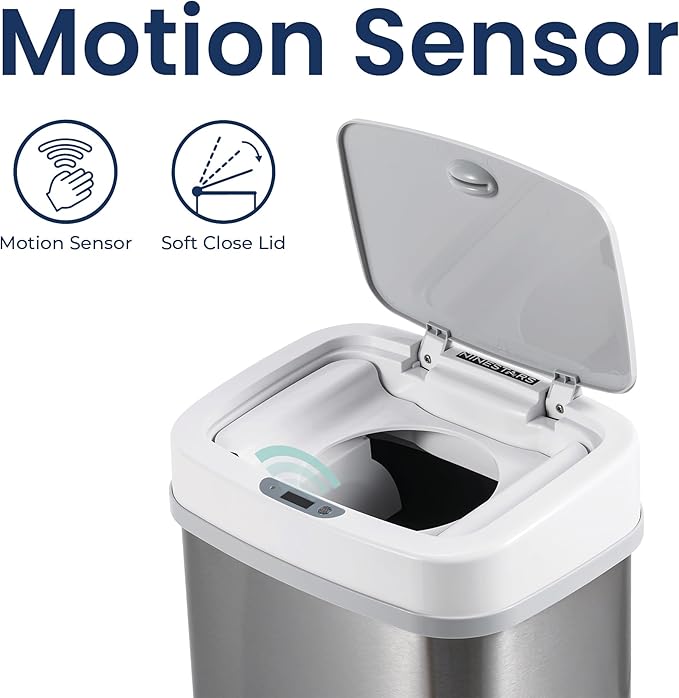 Ninestars NPT-15-1WH Automatic Touchless Motion Sensor Diaper Disposal Trash Can with lid, 4 gallon/15 L, White, Plastic