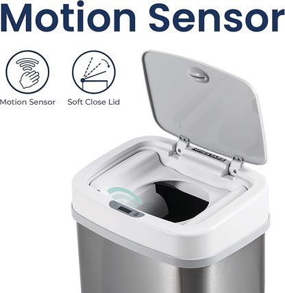 Ninestars NPT-15-1WH Automatic Touchless Motion Sensor Diaper Disposal Trash Can with lid, 4 gallon/15 L, White, Plastic