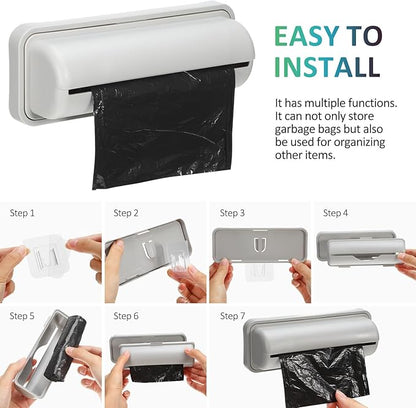 NUOBESTY 2-Pack Trash Bag Dispenser for Wall Under Sink, Small Garbage Bag Holder Compact Trash Can Liner Organizer for Bathroom Kitchen Cabinet (Fits 1-4 Gallon Rolls, Grey)