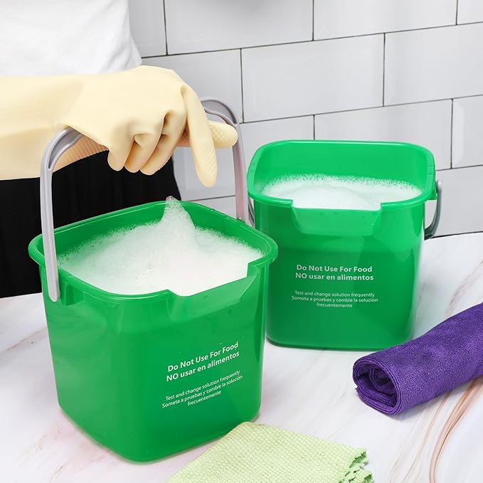 Roshtia 6 Pcs 6 Quart Cleaning Bucket Small Sanitizing Square Bucket Detergent Pail for Home Commercial Restaurant Kitchen Office School(Green)