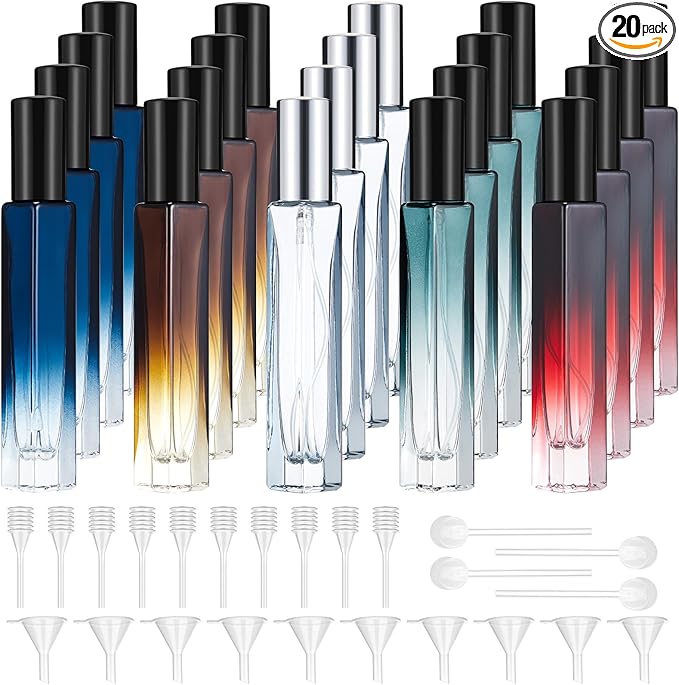 Domensi 20 Pcs 10/15/20/30 ml Perfume Travel Refillable Glass Bottles Spray Bottle Perfume Atomizer for Cologne Dispenser Leak-proof Fragrance Bottles Atomizer Pump Kit (10 ml,Amber Color)
