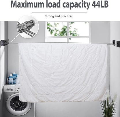 Retractable Clothesline Indoor & Outdoor, 16.7 Ft Clothes Line Outdoors Sag-Proof with Adjustable Tension & 2 Installation Ways, Laundry Rope for Pool Towels, Winter Coats(Grey)