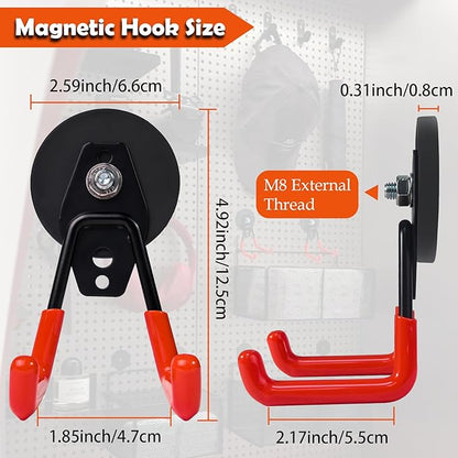EDSRDUX Heavy Duty Magnetic Hooks – Strong Storage Utility Magnet Hook with Anti-Slip Rubber Coating for Power Tools, Garden Equipment, Pegboard, Garage & Workshop Use (Medium Hook - 4 Pack)