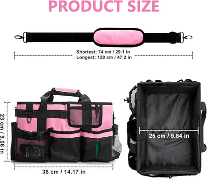 14 inch Large Cleaning Supplies Organizer, Pink Tool Bag with Handle & Adjustable Shoulder Straps, Cleaning Bags for Housekeepers, Cleaners, Cleaning Supply Caddy