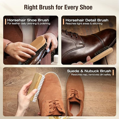 3Pcs Shoe Brush, 2026 Version Suede Eraser, Premium Shoe Polish Brush, Long-Lasting Shoe Cleaning Brush, Horsehair Shoe Brush Shine Kit for Cleaning and Polishing (3PCS)