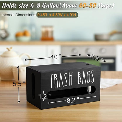 DRASTAR Trash Bag Dispenser, Trash Bag Holder Wall Mount, Wooden Trash Bag Holder for 4-8-gallon Trash Bags Roll Holder Countertop, Home Decor Under Kitchen Sink Organization