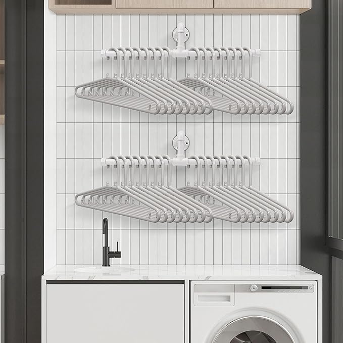 Industrial Pipe Clothes Rack Wall-Mounted, Multi-purpose Rustic Vintage Hanging Rod for Space-Saving Storage in Bedroom, Bathroom, and Laundry Room, 2 Pack White