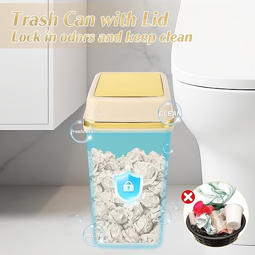 Bathroom Trash Can with Lid 4 Gallon Trash Can with Swing Lid Beige Small Garbage Can Bathroom Garbage Can with 300 Counts Trash Bags for Kitchen Bedroom Office