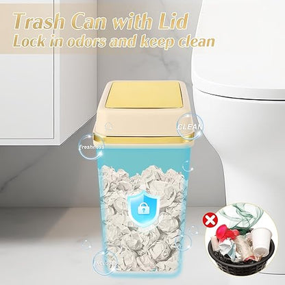 3 Pack Bathroom Trash Can with Lid 4 Gallon Small Trash Can with Swing Lid Bathroom Garbage Can with 225 Counts Trash Bags for Kitchen Bedroom Office(Black White Beige)