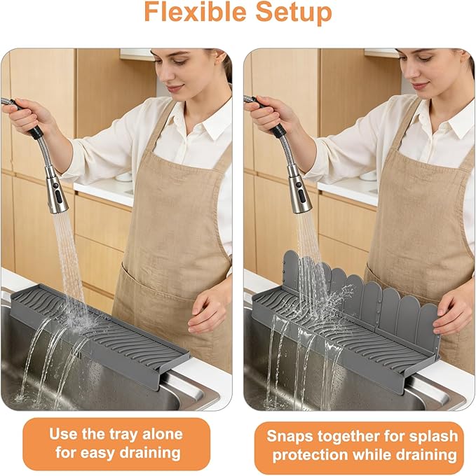 EEEKit Kitchen Sink Guard Splash: Trimmable Silicone Sink Water Splash Guard with 47 Strong Suction Cups - Water Guard for Bathroom RV Camper Sinks Island Bathtub - Heat Resistant - 20.1x7.5x4.8 inch