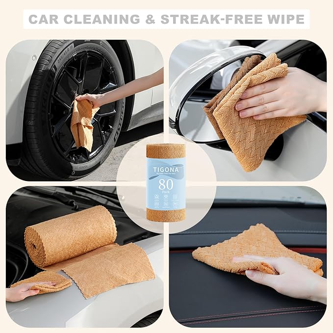 80 Pack Microfiber Cleaning Cloth Roll Reusable Paper Towels 12"x12" Tear Away Cloth,Absorbent Dish Rags for House Kitchen,Wash Cloths,Lint Free Rags for Window Cars Cleaning Supplies