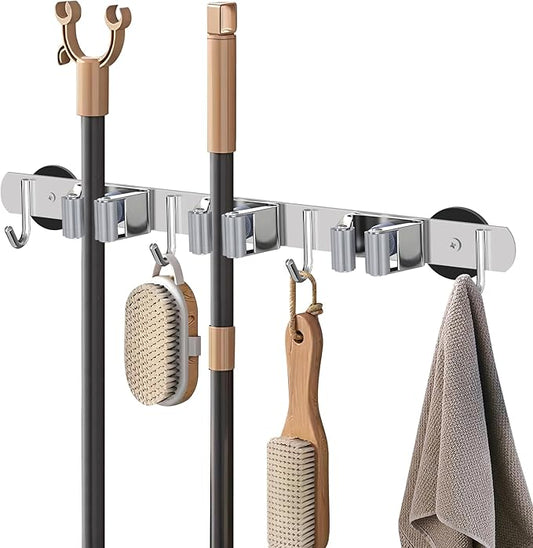 KIBBEH Heavy-Duty Magnetic Storage Rack for Brooms and Mops, Wall-Mounted Non-Slip Holder, Strong Magnetic Hooks for Hanging Tools