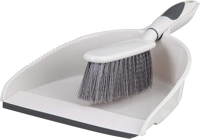 Superio Brush and Dustpan Set, Rubber Edge for Easy Dirt Pickup, Durable Plastic Broom Set with Ergonomic Grip Handle, for Table, Countertop, Desk (1)