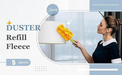 5 PCS Microfiber Duster Refill Reusable, Washable Cleaning Pads, 360 Cleaning Pads for Fan, Home，Window,Pet,Blinds,Furniture, Floor(Include 1 Handle)，Reusable dusters for Cleaning and Damp Duster