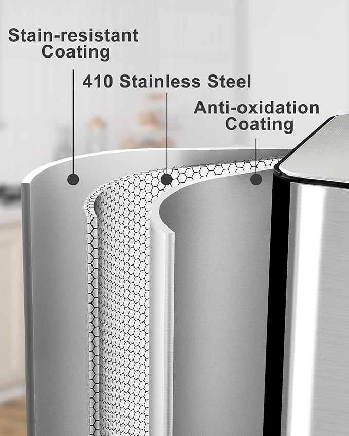 Large Stainless Steel Dual Compartment Recycling Trash Can 60 l/16 Gal Kitchen Trash Can Recycle Bins with Lid Waste Bin with Removable Buckets, Bathroom,Kitchen Garbage Can