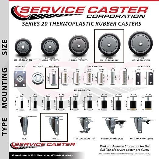9T36L5 FG9T36L50000 Rubbermaid Mobile Shelf Truck 5'' Replacement Caster Kit, 4PK