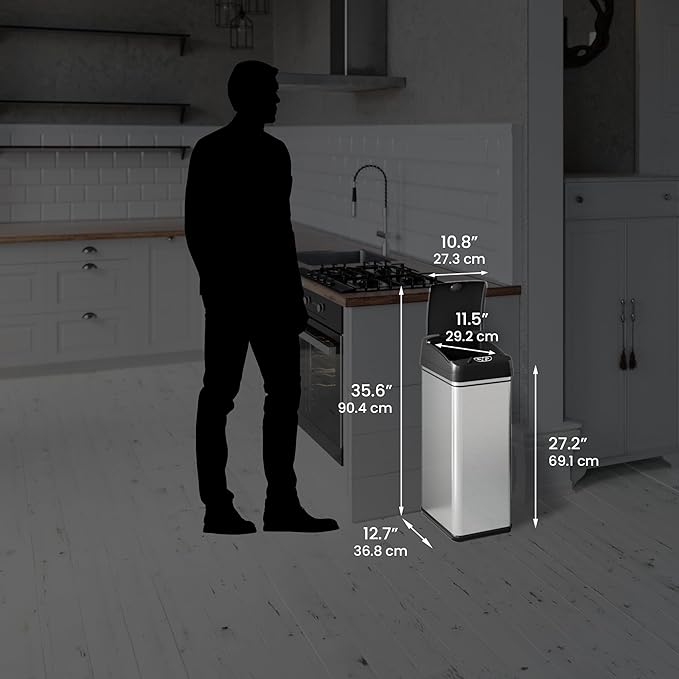 iTouchless 13 Gallon and 2.5 Gallon Automatic Touchless Sensor Kitchen Cans with Odor Control System, Stainless Steel, Includes 4 Filters (CDZT02CF02)