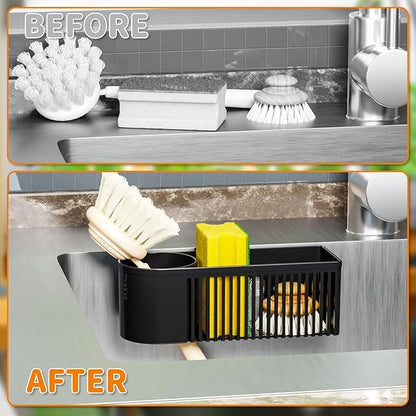 SUOXING Rustproof Sponge Holder for Kitchen Sink,2-in-1 Dish Wand Holder with Suction Cup and Adhesive for Scrub Brush,Scrubber,Dish Sponge,Spinge Holder,In Sink Organizer & Basket Accessories,Plastic