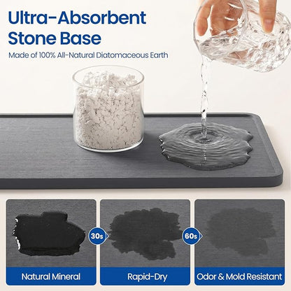 Extra Large Kitchen Sink Caddy Organizer, Stainless Steel Sponge Holder for Kitchen Sink with Brush Holder, Diatomite Stone Sink Tray for Soap Dispenser, Sponge, Kitchen Essentials and Gadgets, Grey