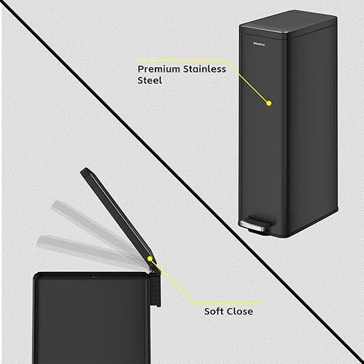 Slim Stainless Steel Trash Can with Lid, 8.1 Gallon Space-Saving Garbage Can-Step Pedal Wastebasket Slim Trash Bin for Office, Bedroom, Living Room, Black