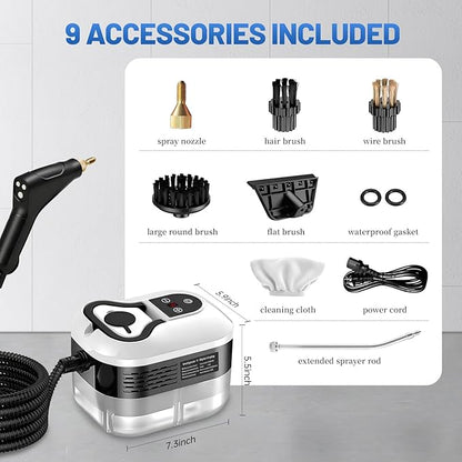 Pressurized Handheld Steam Cleaner, Portable Steamer for Cleaning with 1.2L Large Tank, 15s Fast Heat-Up, 6-Level Adjustable, Powerful Steam Cleaner for Home, Car, Kitchen, Tile, Grout