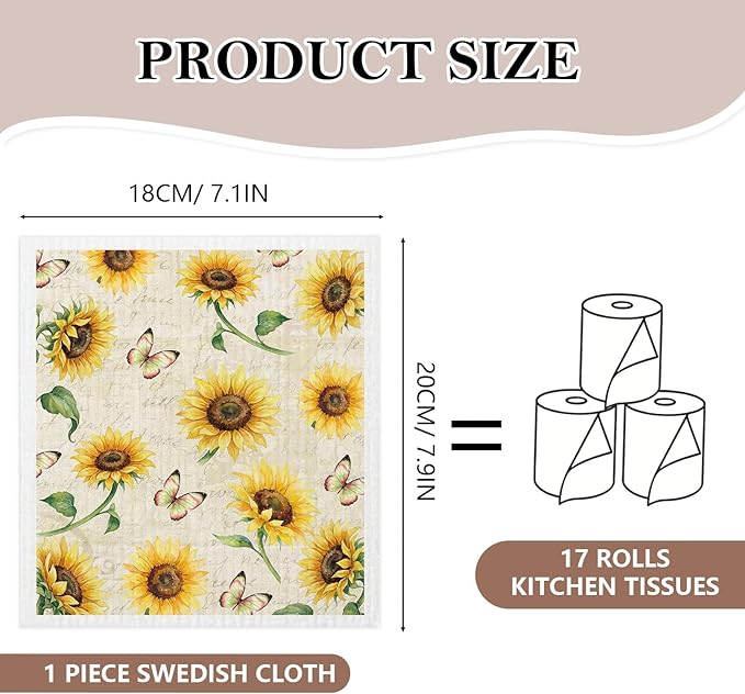 5 Pack Mixed Colorful Sunflower Swedish Kitchen Dishcloths Dish Towels, Farmhouse Sunflower Dish Towels, Swedish Dishcloth, Paper Towels Reusable, Dish Cloth Towel Cleaning Wipe for Kitchen