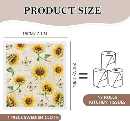 5 Pack Mixed Colorful Sunflower Swedish Kitchen Dishcloths Dish Towels, Farmhouse Sunflower Dish Towels, Swedish Dishcloth, Paper Towels Reusable, Dish Cloth Towel Cleaning Wipe for Kitchen
