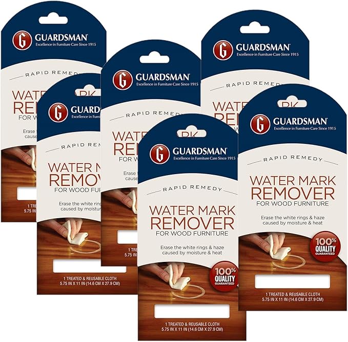 Guardsman Water Mark Remover Cloth - Erase White Rings & Haze Caused by Moisture and Heat - Reusable - 405200, Pack of 6