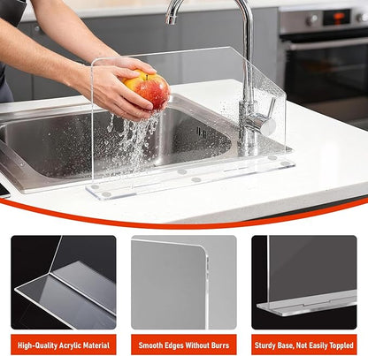 LILXIU 2 PCS Acrylic Sink Splash Guard 16.14 * 13.38 Inch Clear Freestanding Panel Barrier with Base Plate Countertop Partition for Kitchen Bathroom Home Hospitals Labs