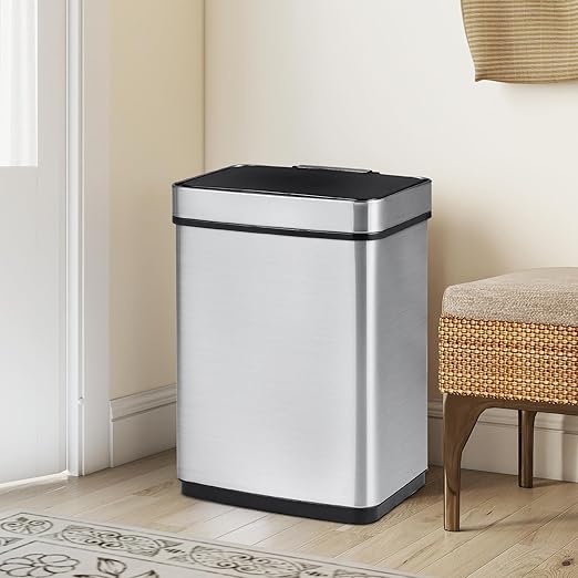 S AFSTAR 16 Gallon Motion Sensor Trash Can, Automatic Touchless Garbage Can with Dual Compartments, Stainless Steel Waste Bin for Kitchen, Bedroom & Bathroom