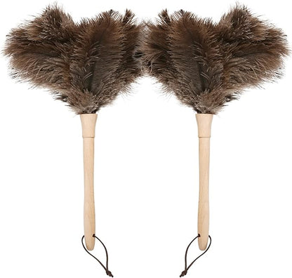 Ostrich Duster Fluffy Natural Feather Dusters with Wooden Handle Cleaning Supplies for Home Office Car (2, 16inch)