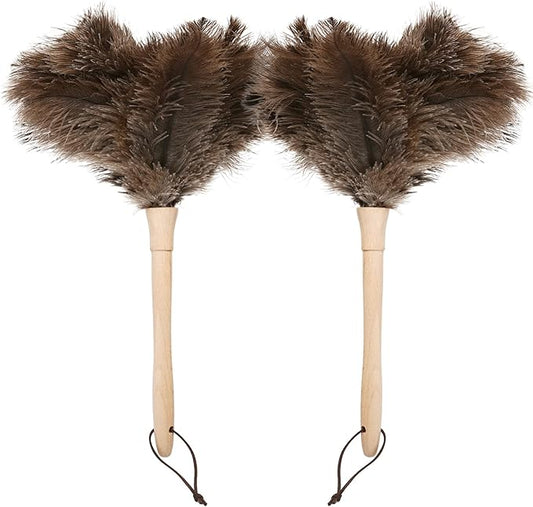 Ostrich Duster Fluffy Natural Feather Dusters with Wooden Handle Cleaning Supplies for Home Office Car (2, 16inch)
