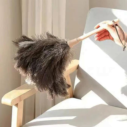 Ostrich Feather Dusters, Naturally Soft, Easy to Dust, Multi-Purpose Use, Solid Wood Handle, 17.3'' Long, Gray
