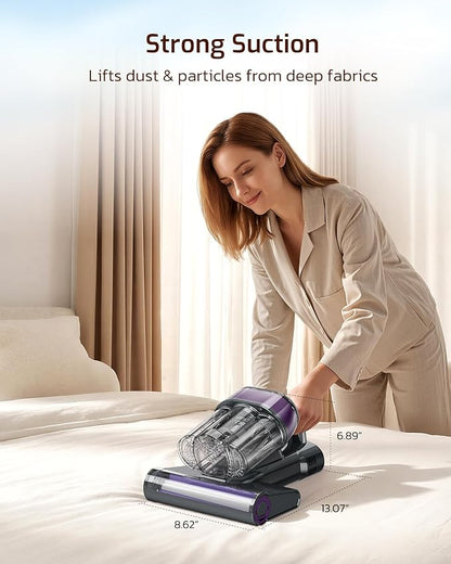 LED Display Mattress Vacuum Cleaner, 18Kpa Bed Vacuum Cleaner with 253.7nm UV-C Light, HEPA Filter & Ultrasoni, 149℉ Heat, Triple-Cup Versatile Handheld Vacuums for Pet Hair Fine Dust, Dark Gray
