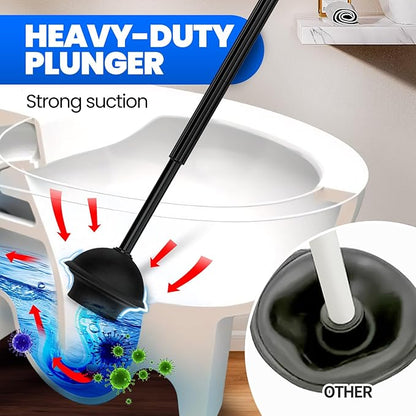4-Piece Toilet Brush and Plunger Set, Extended Handle Plunger,Toilet Bowl Brush Plunger Set,Bathroom Cleaning Tools,Cleaning Brush,Cleaning Supplies,Toilet Brush Plunger Combo,Black（20inch）