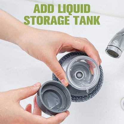 Cleaning Brush Dish Washing Scrubber Soap Dispenser, Replaceable Brush Head Lightweight Efficient, Interchangeable Soap Dispenser for Bowl Sink Cleaning Pot (1 Set+1 Head)