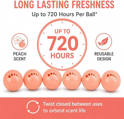 Knixmax Shoe Deodorizer Balls, Odor Eater Ball for Sneakers Boots Mules, Air Fresheners for Gym Gear Bags Lockers, Peach scent, Pack of 6, Pink
