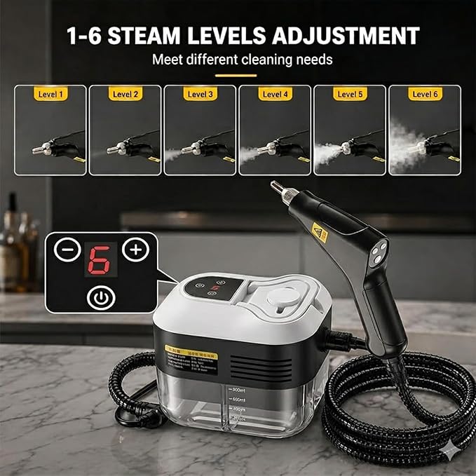 2500w Handheld High-Temperature Pressurized Steam Cleaner, 6 Adjustable handheld high pressure steam cleaner portable, 4.5 Bar High-Pressure, for Kitchen, Bathroom, Windows, Car (White)