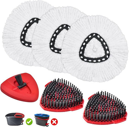 Mop Heads Replacements for Ocedar, Mop Replace Head for O Cedar EasyWring 1-Tank Spin Mop, 6 Mop Heads Include 3 Microfiber Mop Refills, 2 Upgrade Scrubber Mop Head, 1 Mop Base for O-Cedar Mop