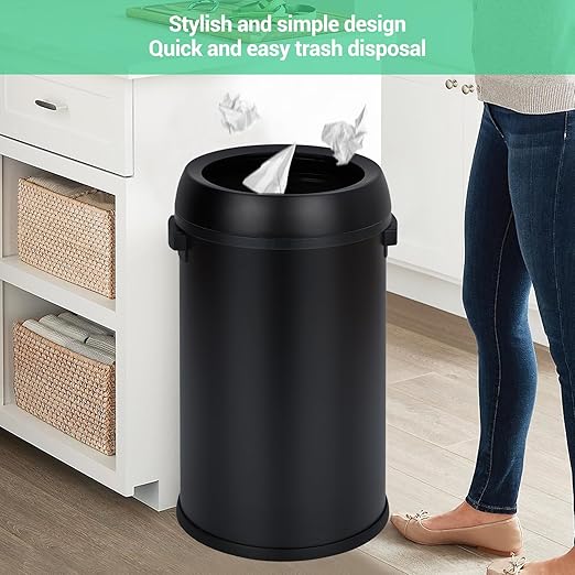 Garvee 65 L/17 gal Open Top Trash Can, Fingerprint-Proof Stainless Steel Garbage Can, Heavy Duty Commercial Round Trash Bin for Kitchen, Outdoor, Home, Office, Silver
