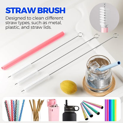 6 Pack Holikme 4 in 1 Cup Lid Cleaning Brush Set with 3 Straws, Multifunctional Bottle Brush, Silicone Cup Lid Gap Cleaner, Durable Bristle Crevice Cleaning Brush, Red