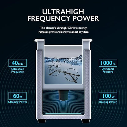CREWORKS Professional Ultrasonic Cleaning Machine, Ultrasonic Machine with Heater & Timer, Digital Jewelry Ultrasonic Cleaner for Cleaning Denture Dental Oral Irrigator Parts Retainer Glasses, 1.8L