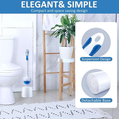 Tioncy 6 Pack Toilet Brush with Holder, 14.96 Inch Toilet Bowl Brush Set, Stiff Bristles Scrubber for Deep Cleaning, Base Caddy, Bathroom Cleaning Supplies (Blue,White)
