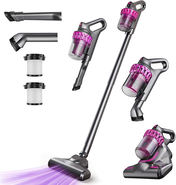 Cordless Stick Vacuum Cleaner, 6-in-1 Lightweight Handheld Vacuum, Built-in Mattress Vacuum Cleaner, 3-Speed Suction, Powerful Multi-purpose Cleaner for Hardwood Floors, Carpet, Pet Hair, Car Cleaning