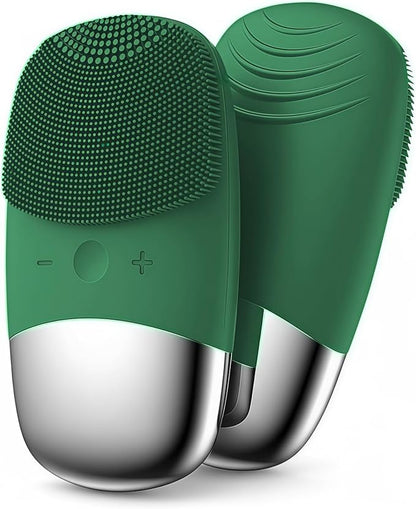 MEGAN Facial Cleansing Brush,USB Rechargeble Electric Silicone Face Scrubber,IPX7 Waterproof Sonic Facial Massager, 3 in 1 face Brush for Deep Cleanning, Blackhead Remover, Exfoliating. (Green)