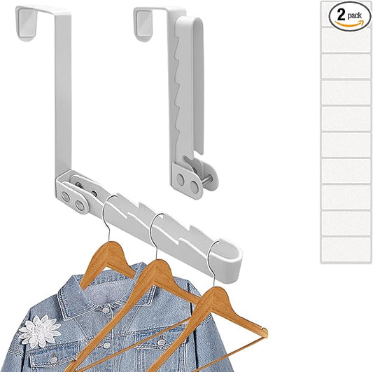 2 Pack Over The Door Drying Rack,Foldable Clothes Hanger Hook Organizer,Space Saving Folding Over The Door Clothes Drying Rack for Laundry,Coats,Towels,Hats,Bags–White