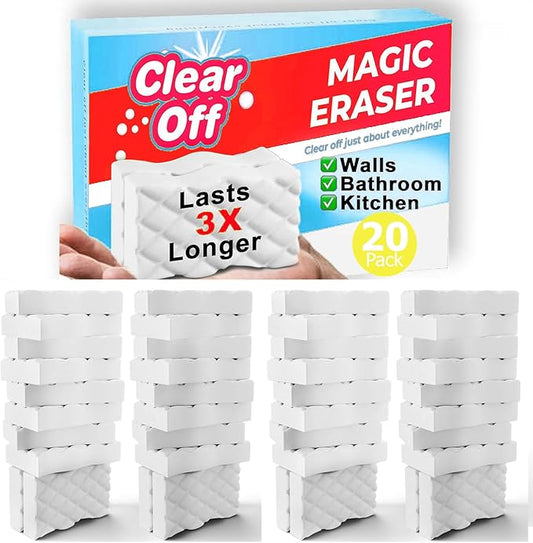 20 Pack Upgraded Magic Sponge Eraser Extra Large Super Powerful - Melamine Sponge for All-Purpose Cleaning, Oven Cleaner, Wall Cleaner, Dish, Kitchen, Baseboards, Sink, Sneaker, Car, Bathroom