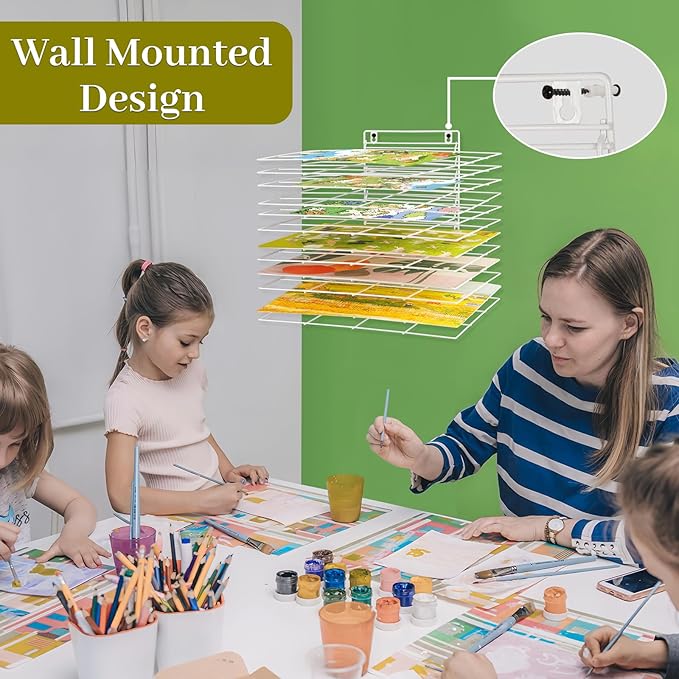 Art Drying Rack for Classroom Paint Drying Rack Small Wall Art Storage Rack with 12 Removable Shelves for Classrooms and Art Studios (White, 12 Shelves)
